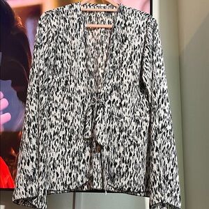Black and White Animal Print Tie Cardigan XL/L